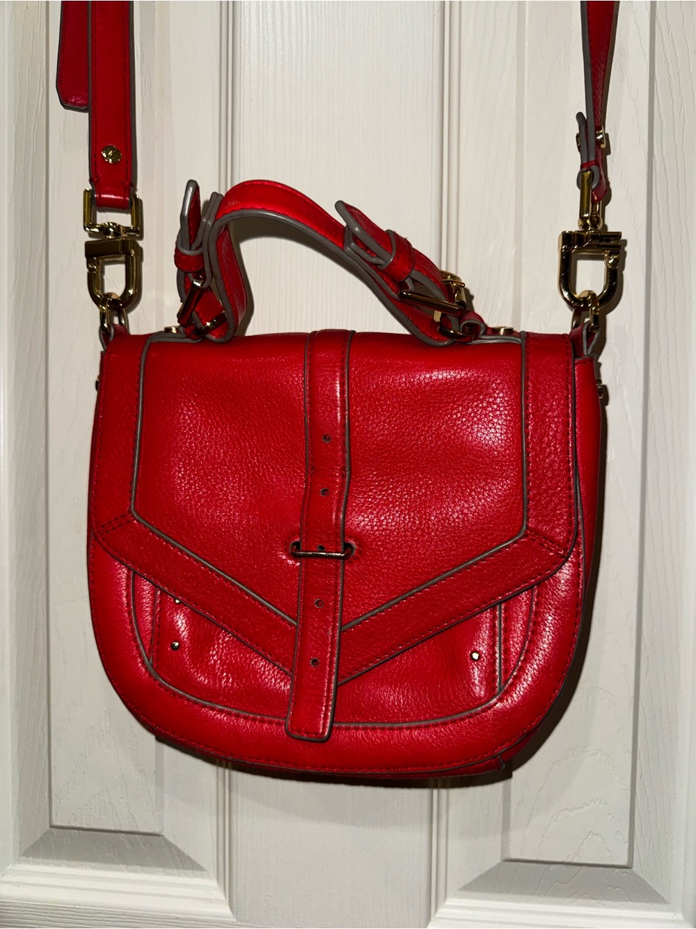 Tory Burch Red Leather Crossbody Satchel with Gold Hardware